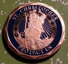 SAINT CHRISTOPHER PROTECT US COLORIZED ART COIN