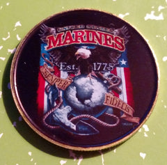 USMC MARINE CORPS SEMPER FIDELIS EST 1775 #633 COLORIZED ART ROUND