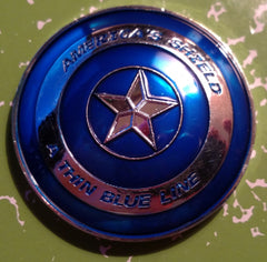 AMERICA'S SHIELD - A THIN BLUE LINE - BLUE LIVES MATTER POLICE COLORIZED SHIELD-SHAPED ART COIN