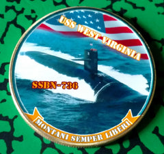 NAVY USS WEST VIRGINIA SUBMARINE SSBN-736 #88 COLORIZED ART ROUND