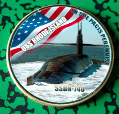 NAVY USS RHODE ISLAND SUBMARINE SSBN-740 #92 COLORIZED ART ROUND