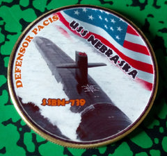 NAVY USS NEBRASKA SUBMARINE SSBN-739 #91 COLORIZED ART ROUND