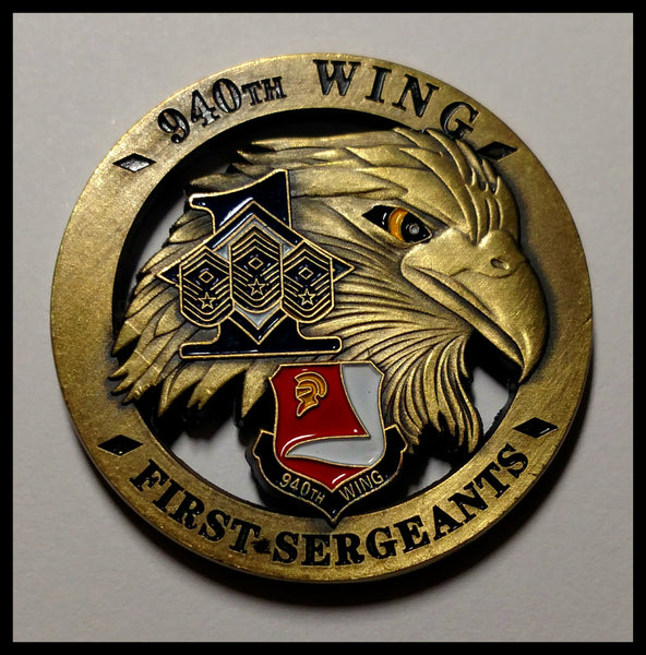 940th WING FIRST SERGEANTS INTEGRITY-SELF-SERVICE ANTIQUED COLORIZED ART ROUND