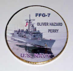 NAVY USS OLIVER HAZARD PERRY FFG-7 #585 COLORIZED ART ROUND