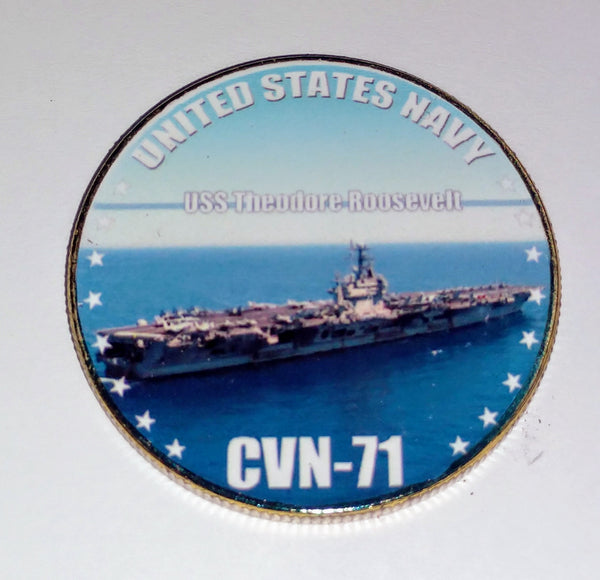 NAVY USS THEODORE ROOSEVELT CVN-71 #61 COLORIZED ART ROUND