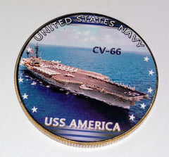 NAVY USS AMERICA CV-66 #45 COLORIZED ART ROUND