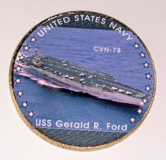 NAVY USS GERALD FORD CVN-78 #3 COLORIZED ART ROUND