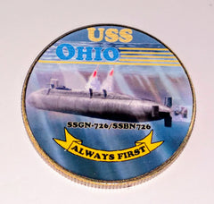 NAVY USS OHIO SUBMARINE SSBN-726 #100A COLORIZED ART ROUND