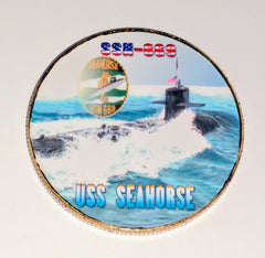 NAVY USS SEAHORSE SUBMARINE SSN-669 #113 COLORIZED ART ROUND