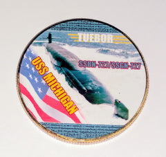NAVY USS MICHIGAN SUBMARINE SSBN-727 #101A COLORIZED ART ROUND