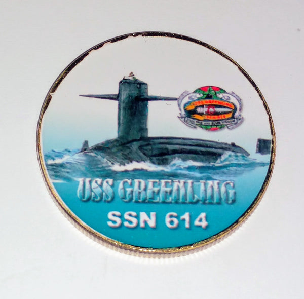 NAVY USS GREENLING SUBMARINE SSN-614 #106 COLORIZED ART ROUND