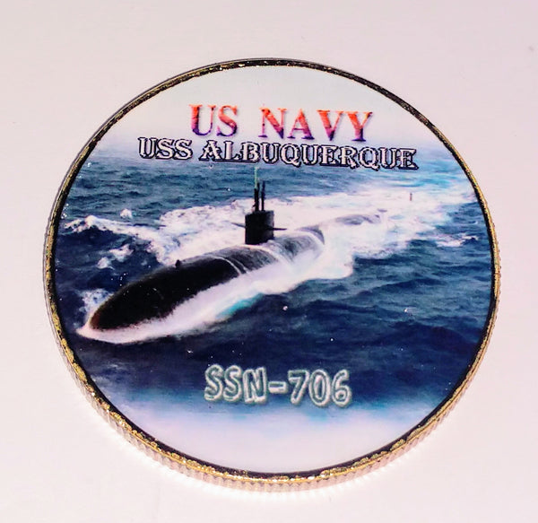NAVY USS ALBUQUERQUE SUBMARINE SSN-706 #583 COLORIZED ART ROUND