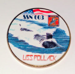 NAVY USS POLLACK SUBMARINE SSN-603 #107 COLORIZED ART ROUND