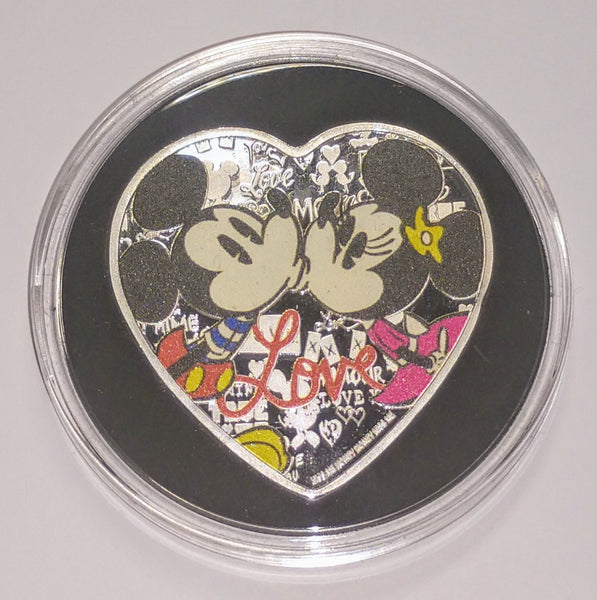 MICKEY & MINNIE MOUSE LOVE HEART COLORIZED ART COIN