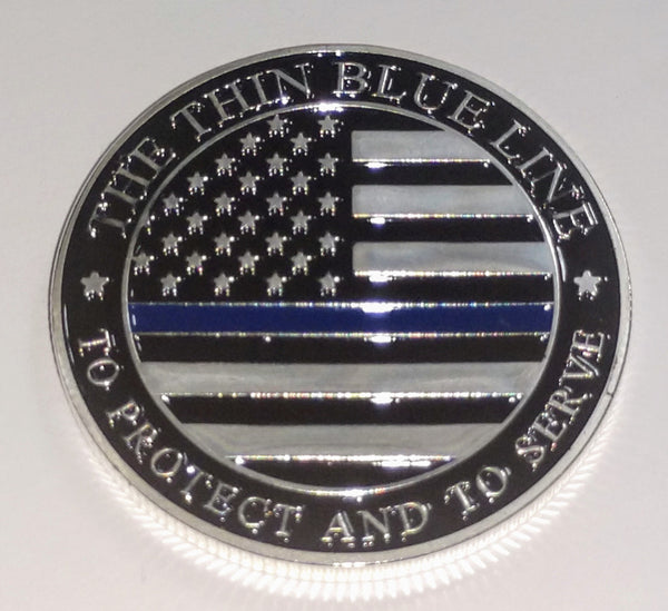 THIN BLUE LINE POLICE PROTECTION CHALLENGE COLORIZED ART ROUND