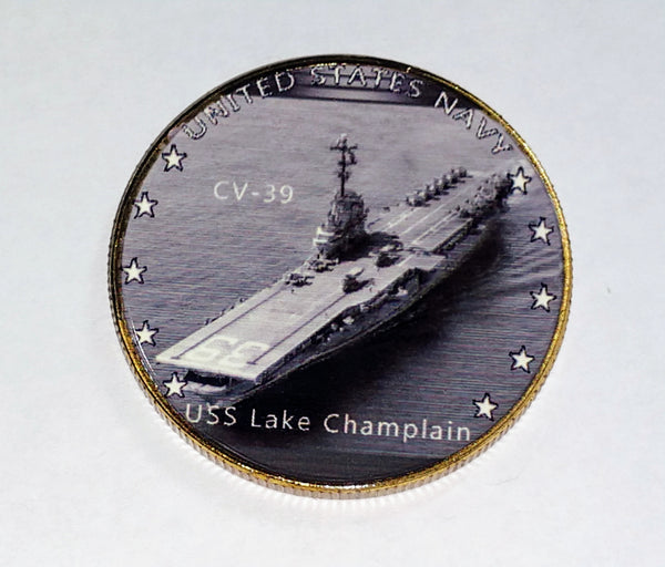NAVY USS LAKE CHAMPLAIN CV-39 #32 COLORIZED ART ROUND