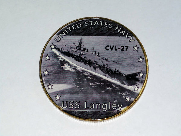 NAVY USS LANGLEY CVL-27 #51 COLORIZED ART ROUND