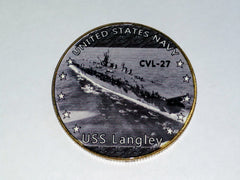 NAVY USS LANGLEY CVL-27 #51 COLORIZED ART ROUND