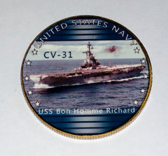 NAVY USS BON HOMME RICHARD CV-31 #25 COLORIZED ART ROUND