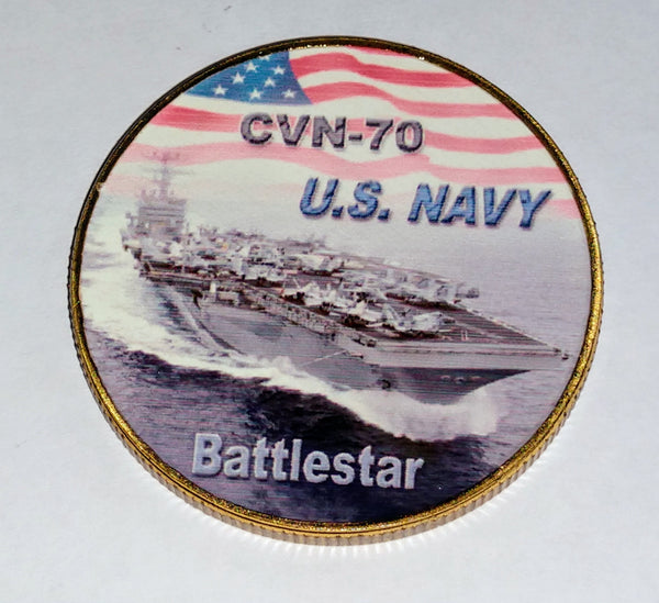 NAVY USS CARL VINSON BATTLESTAR CVN-70 #592 COLORIZED ART ROUND