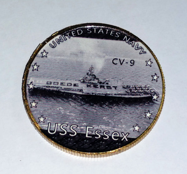 NAVY USS ESSEX CV-9 #12 COLORIZED ART ROUND