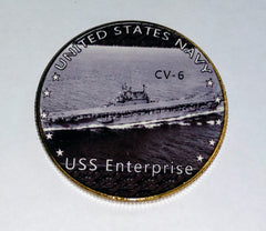 NAVY USS ENTERPRISE CV-6 #9 COLORIZED ART ROUND