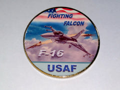 Air Force F-16 Fighting Falcon Fighter Colorized #C201B Military Honor Challenge Coin Award