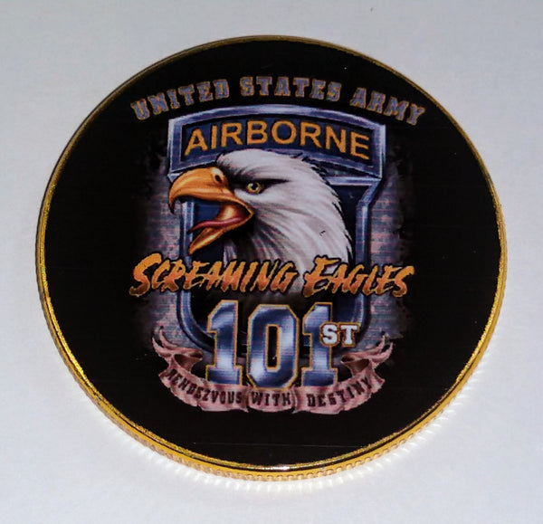 AIRBORNE 101st SCREAMING EAGLES CHALLENGE #F05 COLORIZED ART ROUND