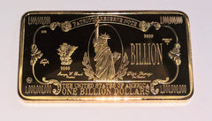USA $1 BILLION STATUE OF LIBERTY GOLD PLATED ART BAR