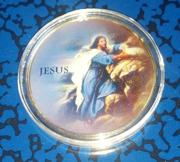 JESUS RELIGIOUS #H150 COLORIZED GOLD PLATED ART ROUND - 1