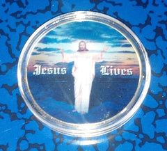 JESUS LIVES RELIGIOUS #H38 COLORIZED GOLD PLATED ART ROUND