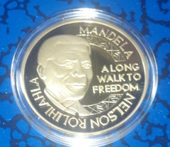 NELSON MANDELA LONG WALK OF FREEDOM ROBBEN ISLAND GOLD PLATED ART COIN