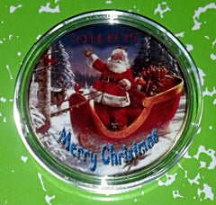 MERRY CHRISTMAS SANTA SLEIGH #MCS1 COLORIZED GOLD PLATED ART ROUND