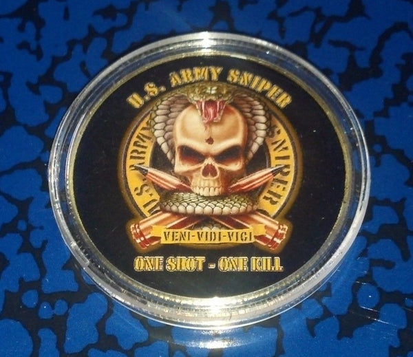 MILITARY " ONE SHOT, ONE KILL " #250 COLORIZED GOLD PLATED ART ROUND - 1