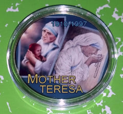 MOTHER THERESA #MT1 COLORIZED GOLD PLATED ART ROUND