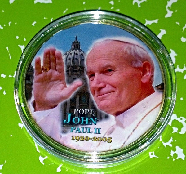 POPE JOHN PAUL II #472 COLORIZED GOLD PLATED ART ROUND - 1