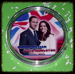 PRINCE WILLIAM & KATE MIDDLETON #F01 COLORIZED GOLD PLATED ART ROUND