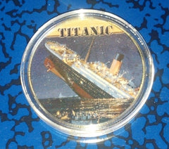TITANIC SHIP SINKING #BX345 COLORIZED GOLD PLATED ART ROUND