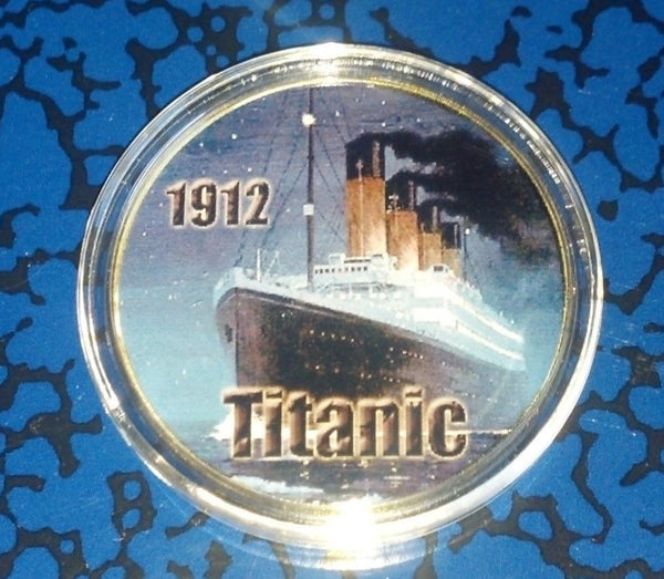 TITANIC SHIP #Y894 COLORIZED GOLD PLATED ART ROUND - 1