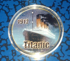 TITANIC SHIP #Y894 COLORIZED GOLD PLATED ART ROUND